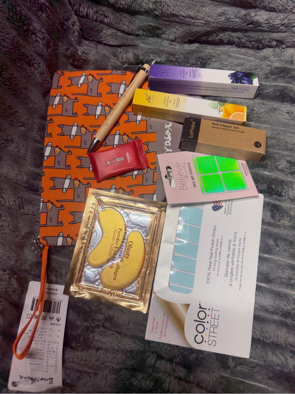 Orange Fox Print Cosmetic Pouch with Beauty Tool Kit